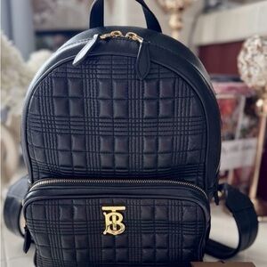 Burberry Black Leather Quilted TB Backpack